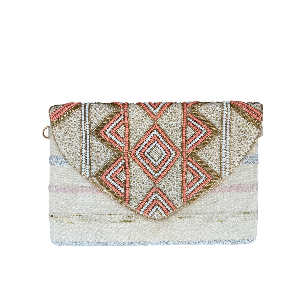 America and Beyond Boho Beaded Clutch Crossbody Gold Chain Strap